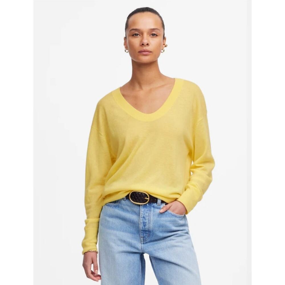 NWT Madewell Cashmere U-Neck Pullover Pastel Spring Classic Yellow XS